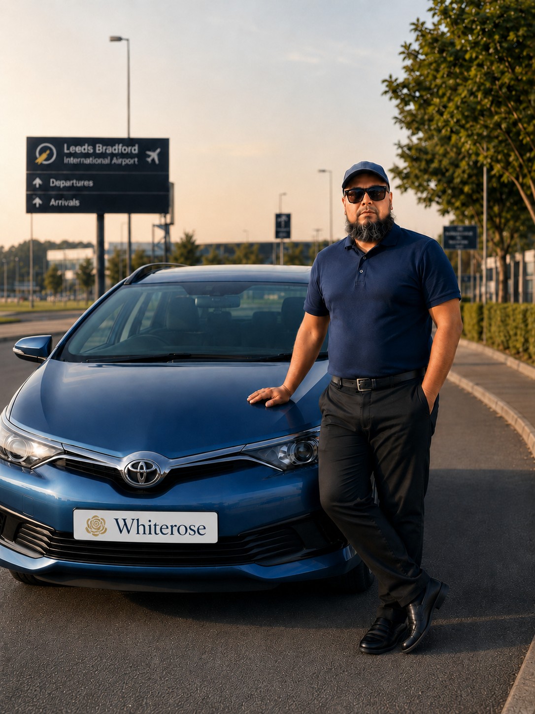 Your Whiterose driver and the Toyota hybrid, photographed at Leeds Bradford Airport.